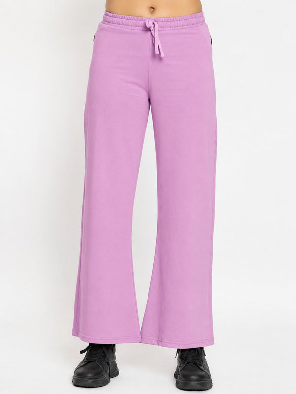 FEMEA Women Solid Wide Leg Track Pants