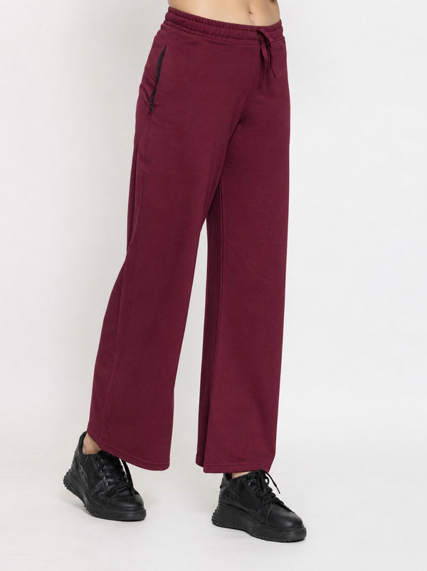 FEMEA Women Solid Wide Leg Track Pants