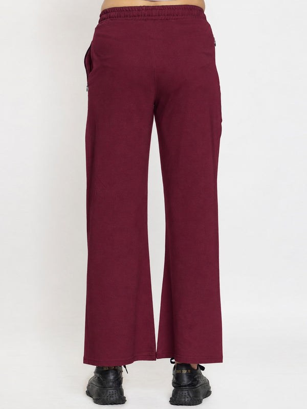 FEMEA Women Solid Wide Leg Track Pants