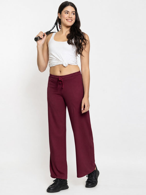 FEMEA Women Solid Wide Leg Track Pants