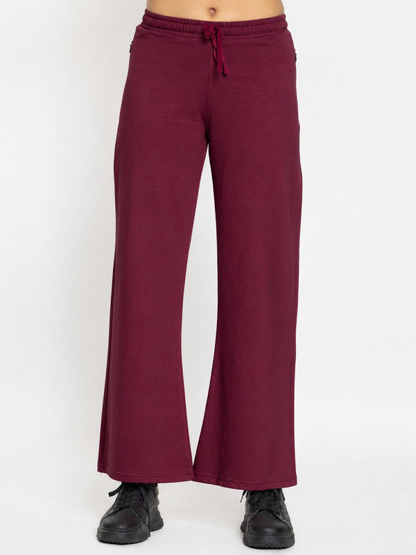 FEMEA Women Solid Wide Leg Track Pants