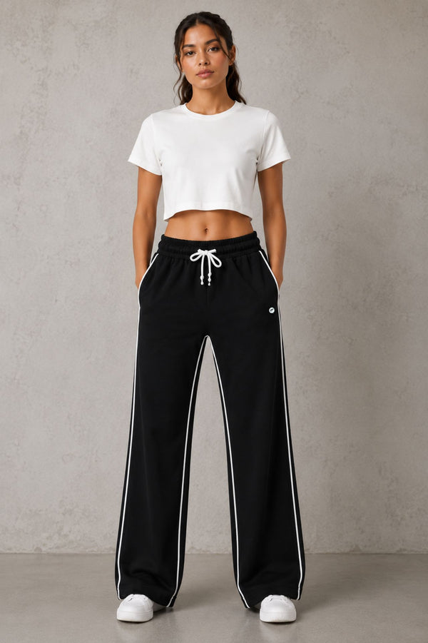 Femea Women's Wide-Leg Track Pants with Contrast White Piping