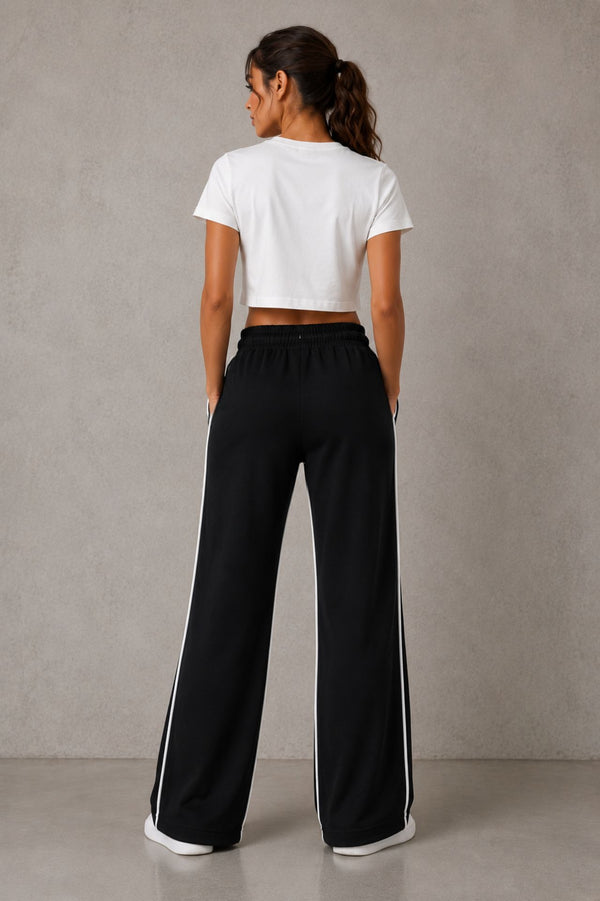 Femea Women's Wide-Leg Track Pants with Contrast White Piping