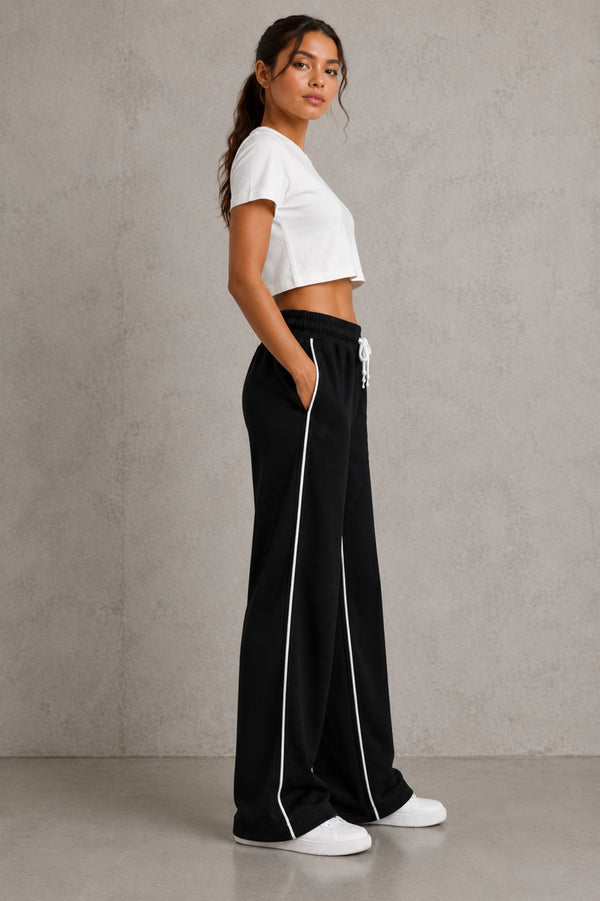 Femea Women's Wide-Leg Track Pants with Contrast White Piping