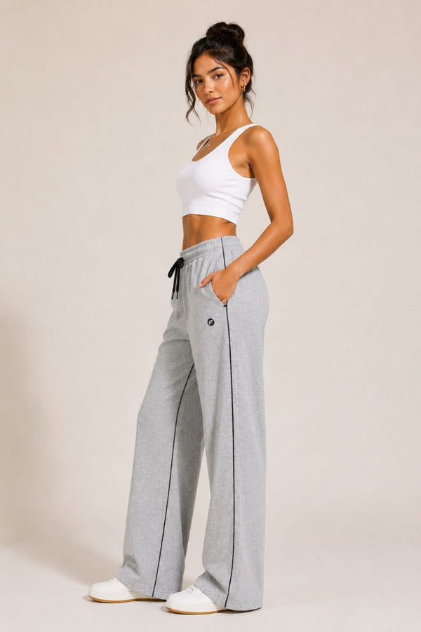 Femea Women's Wide-Leg Track Pants with Contrast White Piping