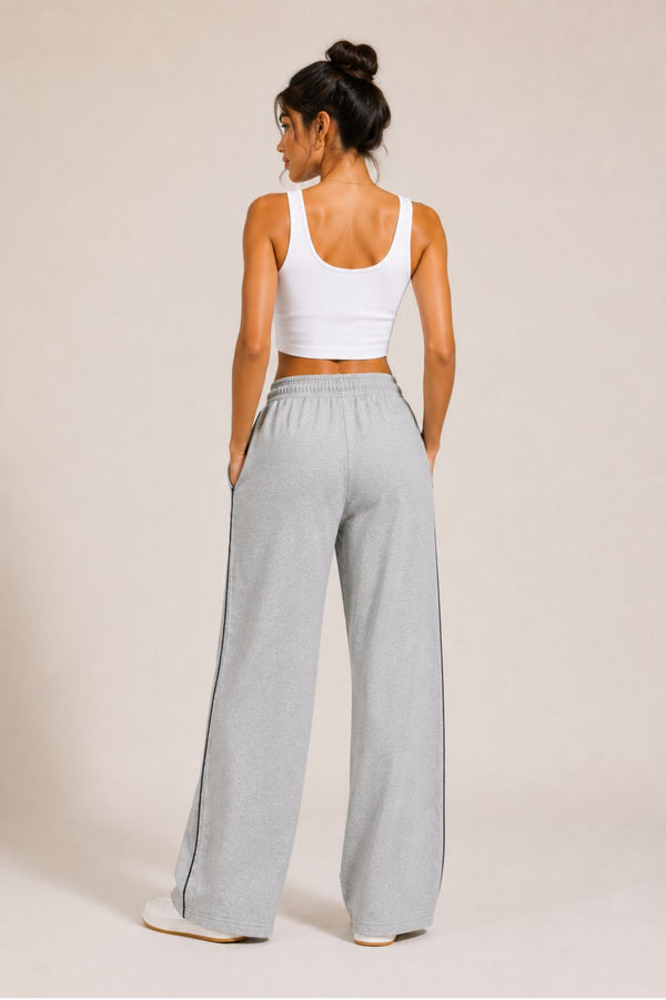 Femea Women's Wide-Leg Track Pants with Contrast White Piping