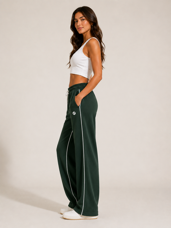 Femea Women's Wide-Leg Track Pants with Contrast White Piping
