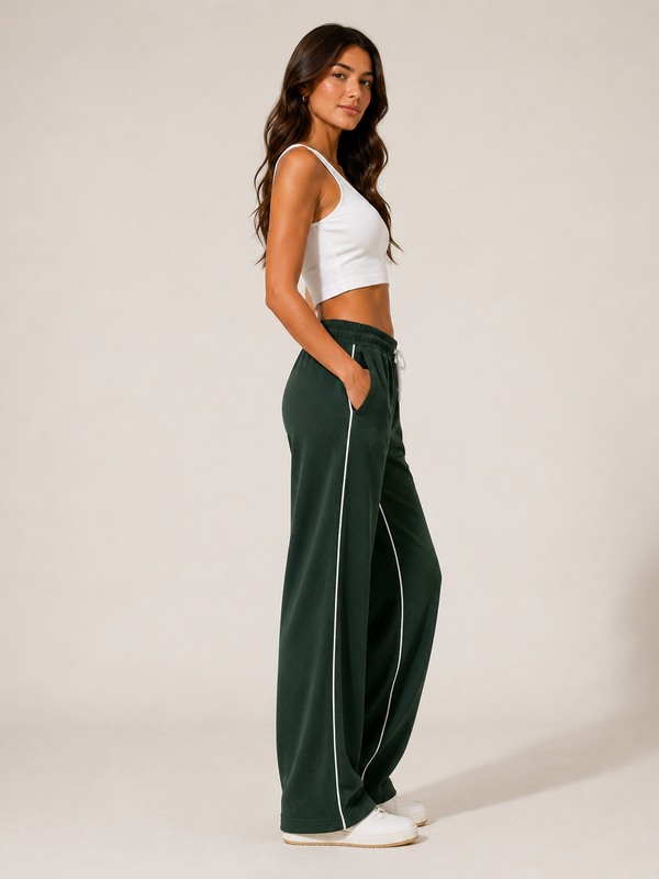 Femea Women's Wide-Leg Track Pants with Contrast White Piping