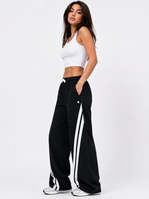 Femea Women's Wide-Leg Track Pants with Contrast White Piping