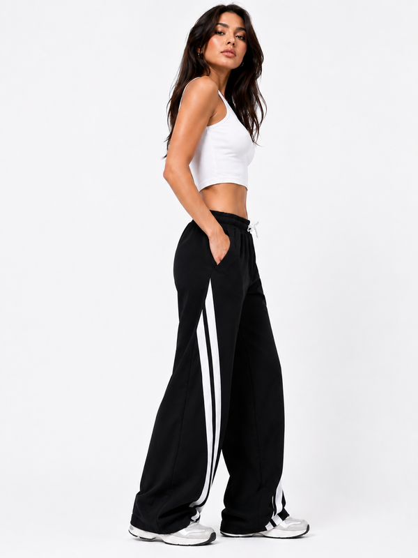 Femea Women's Wide-Leg Track Pants with Contrast White Piping