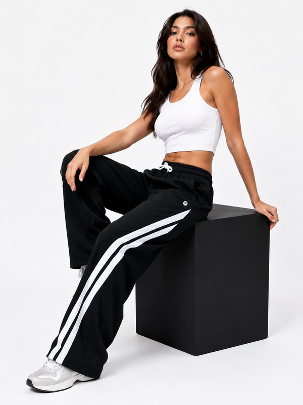 Femea Women's Wide-Leg Track Pants with Contrast White Piping