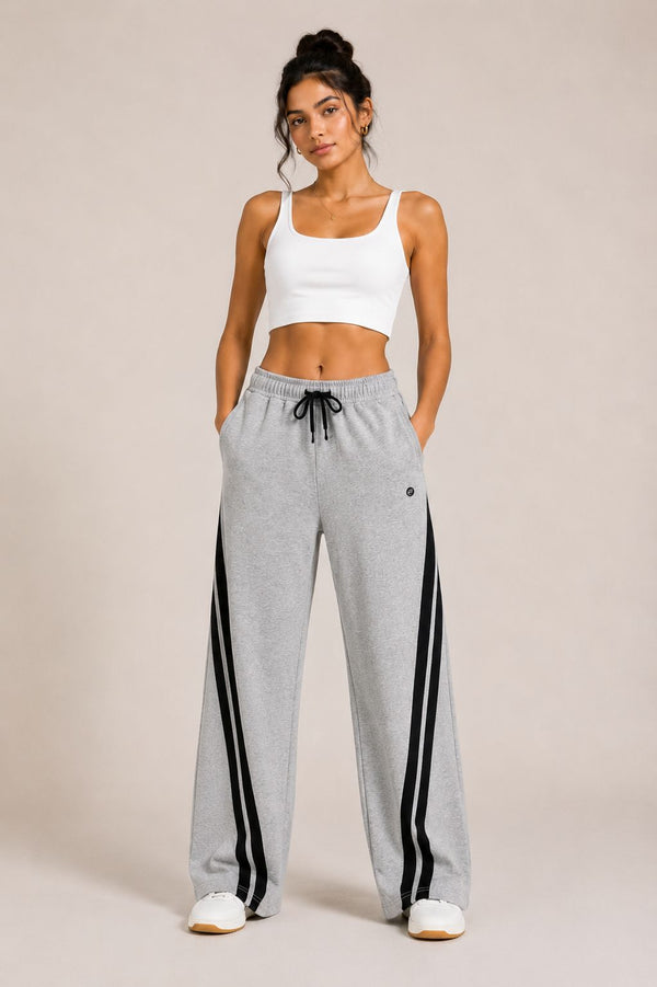 Femea Women's Wide-Leg Track Pants with Contrast White Piping