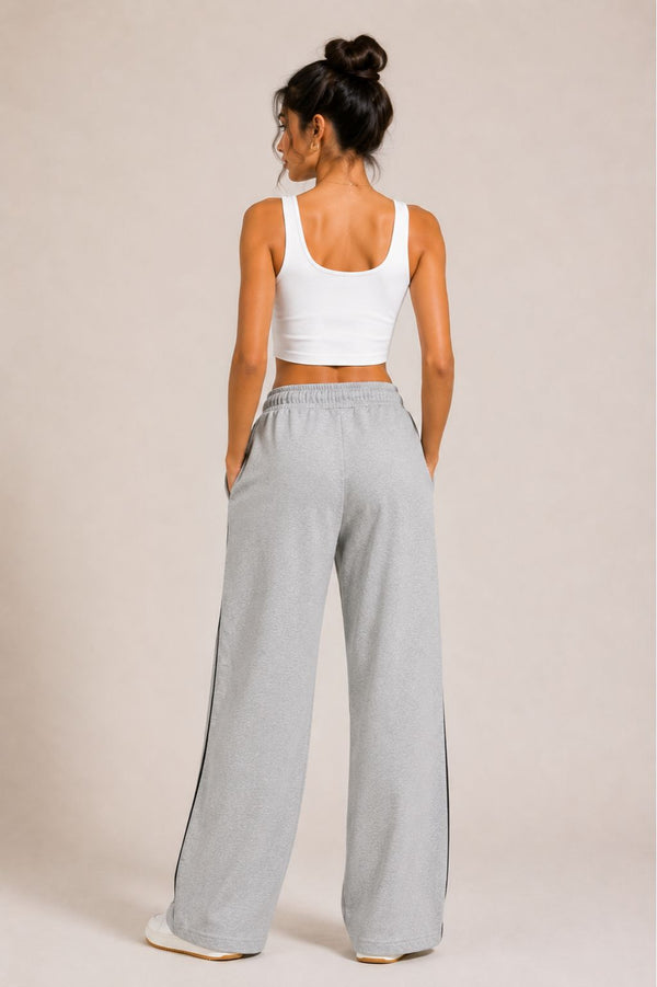 Femea Women's Wide-Leg Track Pants with Contrast White Piping