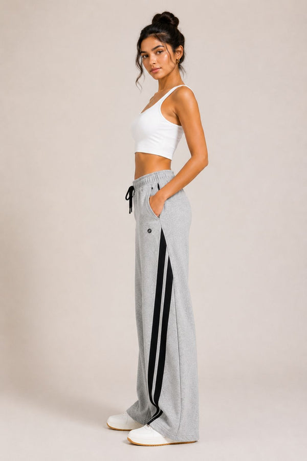 Femea Women's Wide-Leg Track Pants with Contrast White Piping