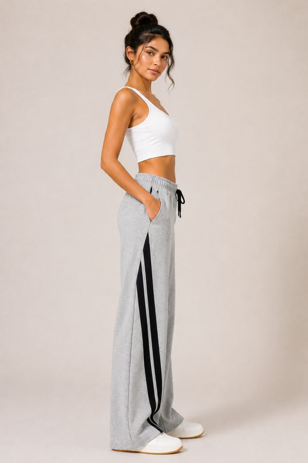 Femea Women's Wide-Leg Track Pants with Contrast White Piping