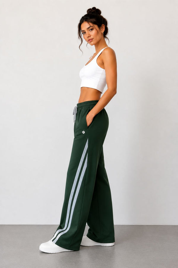 Femea Women's Wide-Leg Track Pants with Contrast White Piping