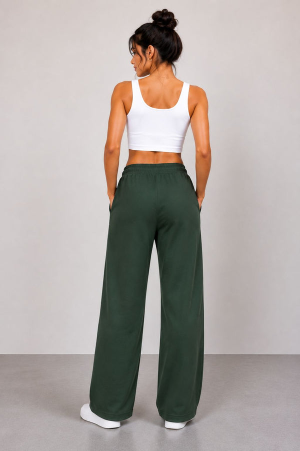 Femea Women's Wide-Leg Track Pants with Contrast White Piping