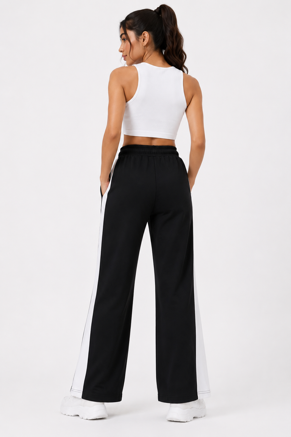 Femea Women's Wide-Leg Track Pants with Contrast White Piping