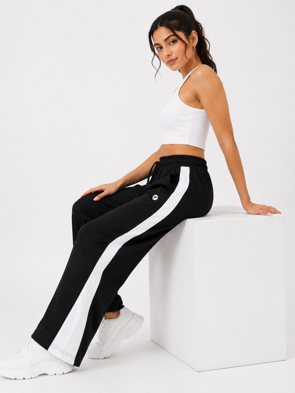 Femea Women's Wide-Leg Track Pants with Contrast White Piping