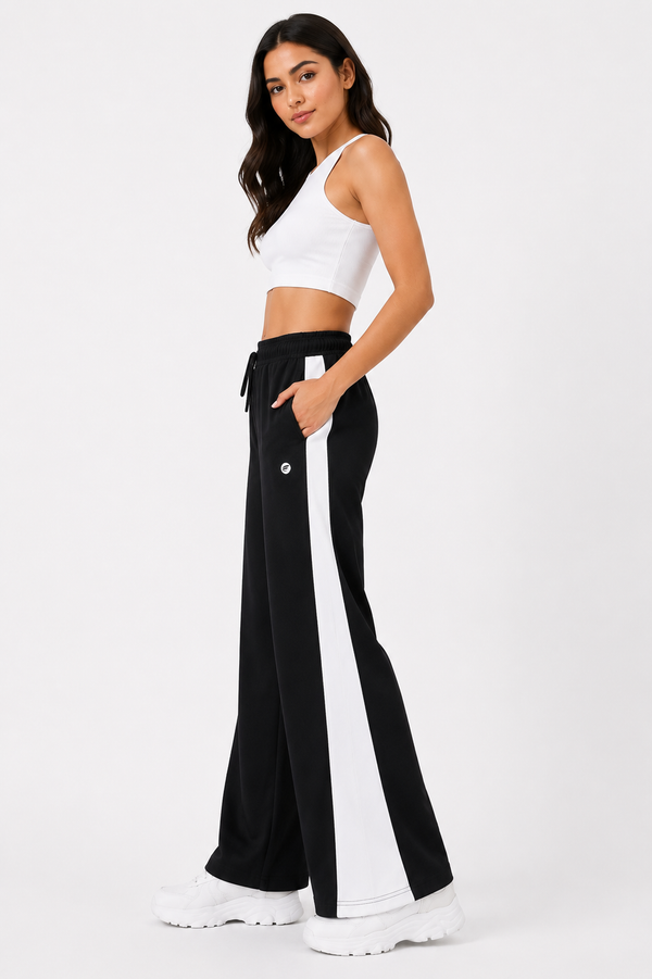 Femea Women's Wide-Leg Track Pants with Contrast White Piping