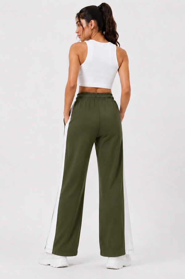 Femea Women's Wide-Leg Track Pants with Contrast White Piping
