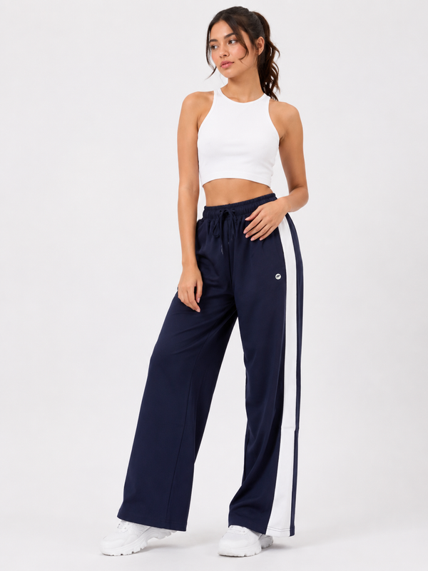 Femea Women's Wide-Leg Track Pants with Contrast White Piping