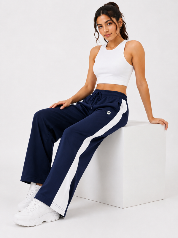 Femea Women's Wide-Leg Track Pants with Contrast White Piping