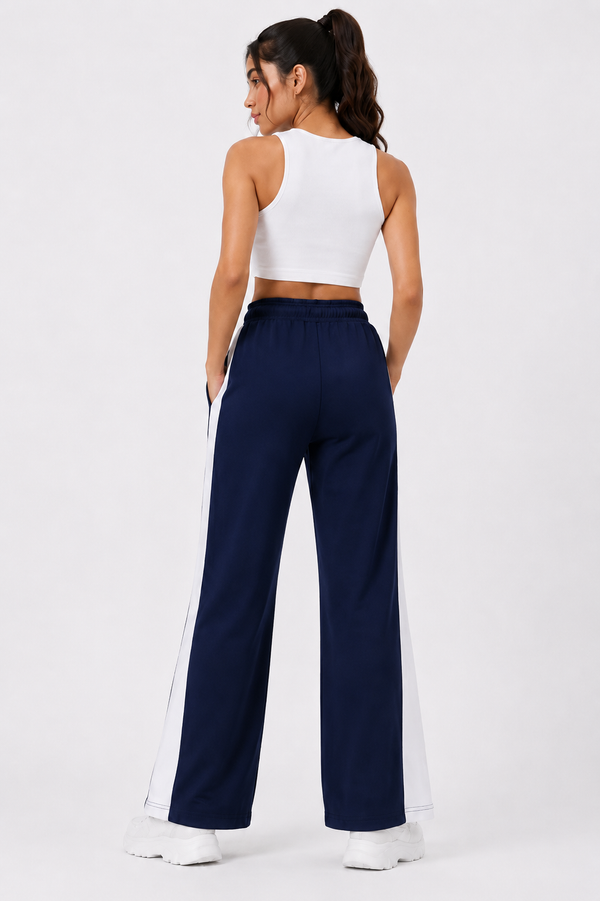 Femea Women's Wide-Leg Track Pants with Contrast White Piping