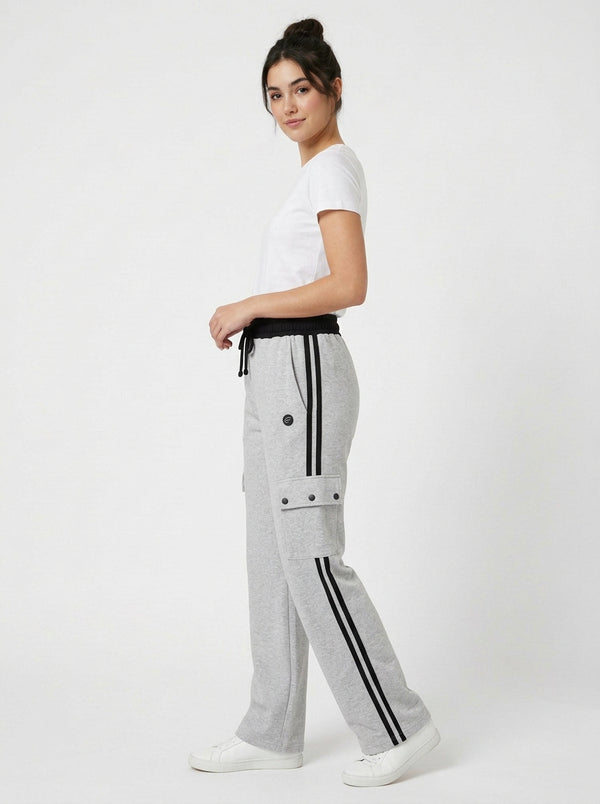 Femea Women’s Casual Cargo Track Pants with Side Stripes & Drawstring Waist