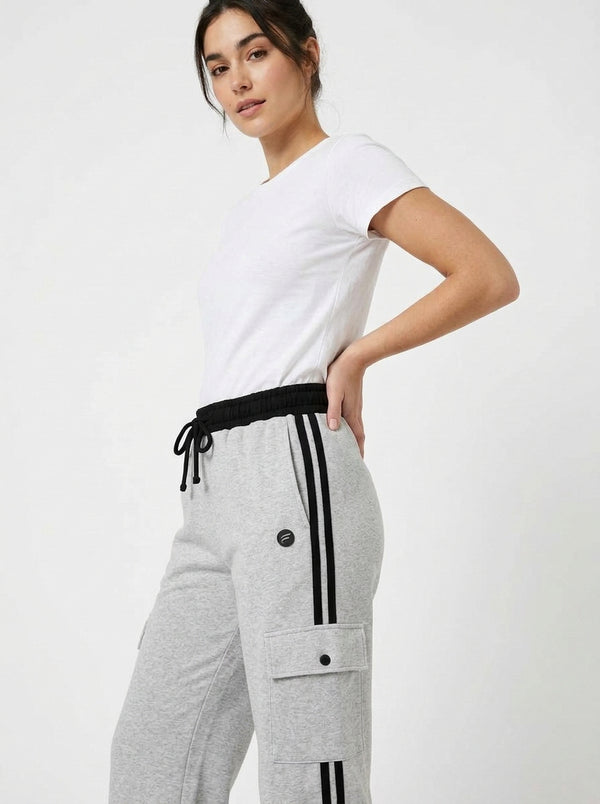 Femea Women’s Casual Cargo Track Pants with Side Stripes & Drawstring Waist