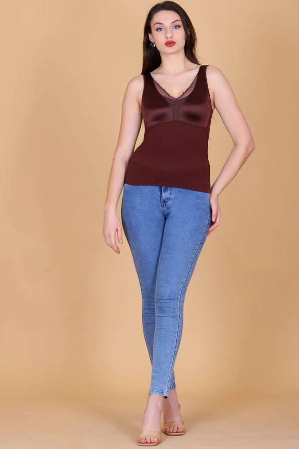New Satin Brushed Aloe Vera Thermal Vest Outer Lace Women Inner wear