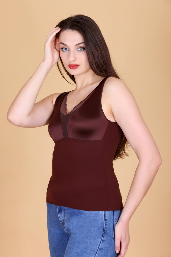 New Satin Brushed Aloe Vera Thermal Vest Outer Lace Women Inner wear