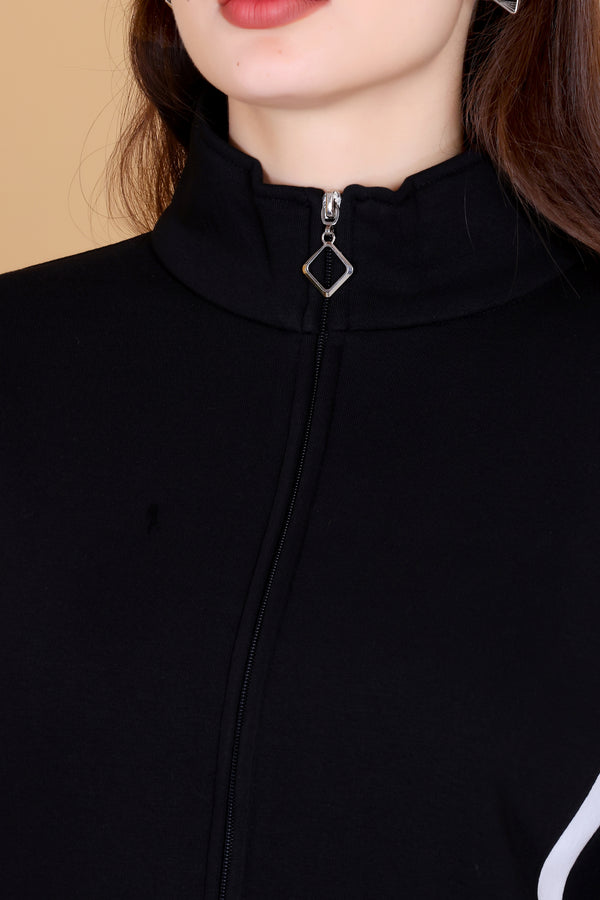 Femea Women’s Stylish Zip-Up Tracksuit Set with Contrast Panel Design