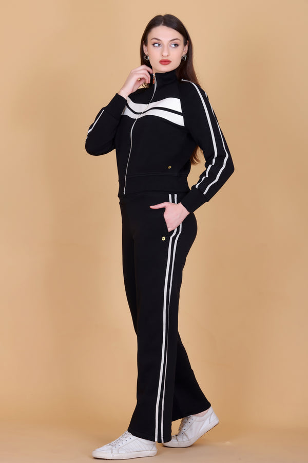 Femea Women’s Stylish Zip-Up Tracksuit Set with Contrast Panel Design