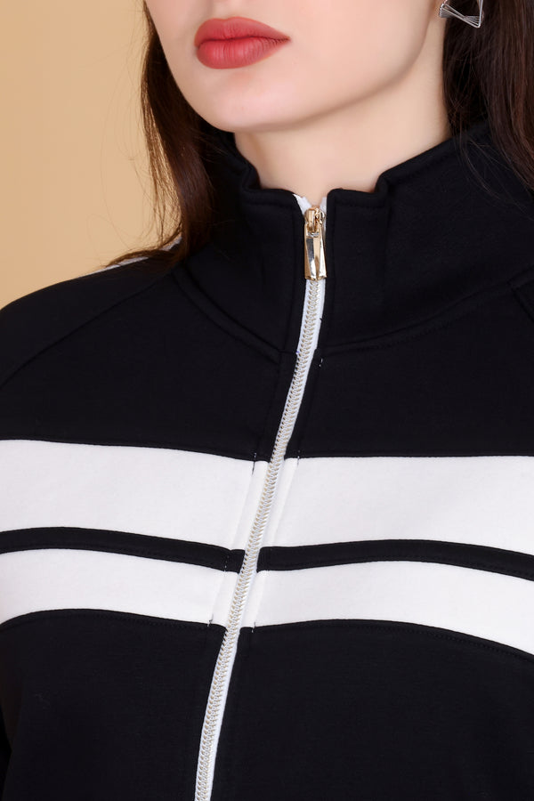 Femea Women’s Stylish Zip-Up Tracksuit Set with Contrast Panel Design