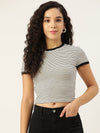FEMEA Striped Pattern Round Neck Cotton Crop Top