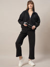 Femea Women Mock Collar Fleece Drop shoulder Track Suit
