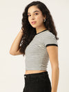 FEMEA Striped Pattern Round Neck Cotton Crop Top