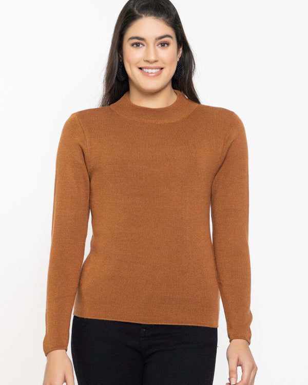 RVK Women Solid Acrylic Pullover Sweater-Brick