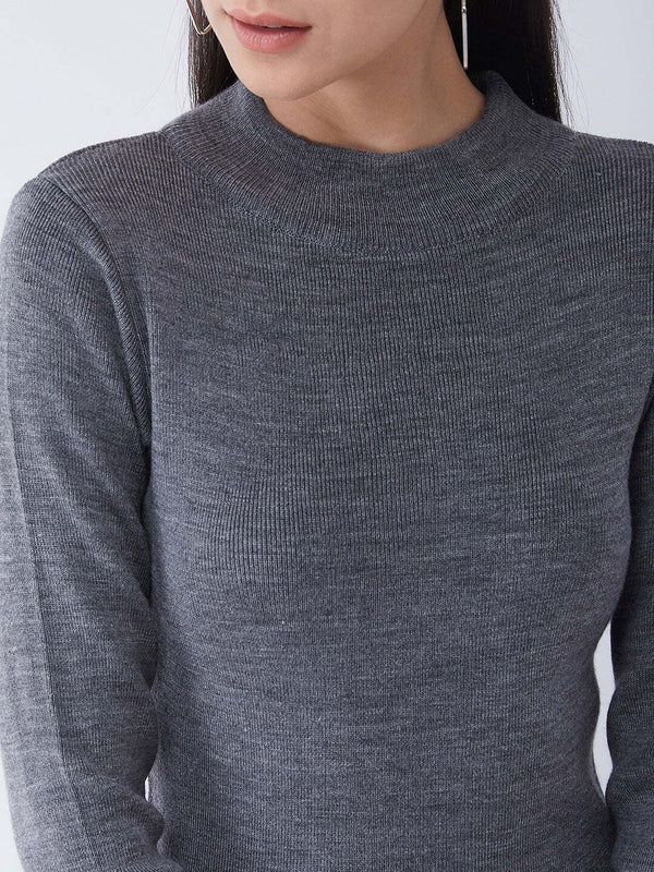 RVK Women Solid Acrylic Pullover Sweater-DGRY