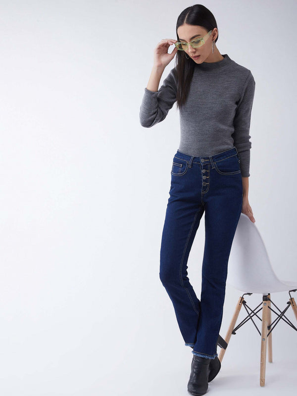 RVK Women Solid Acrylic Pullover Sweater-DGRY