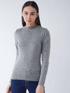RVK Women Solid Acrylic Pullover Sweater-Grey
