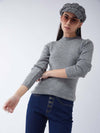 RVK Women Solid Acrylic Pullover Sweater-Grey