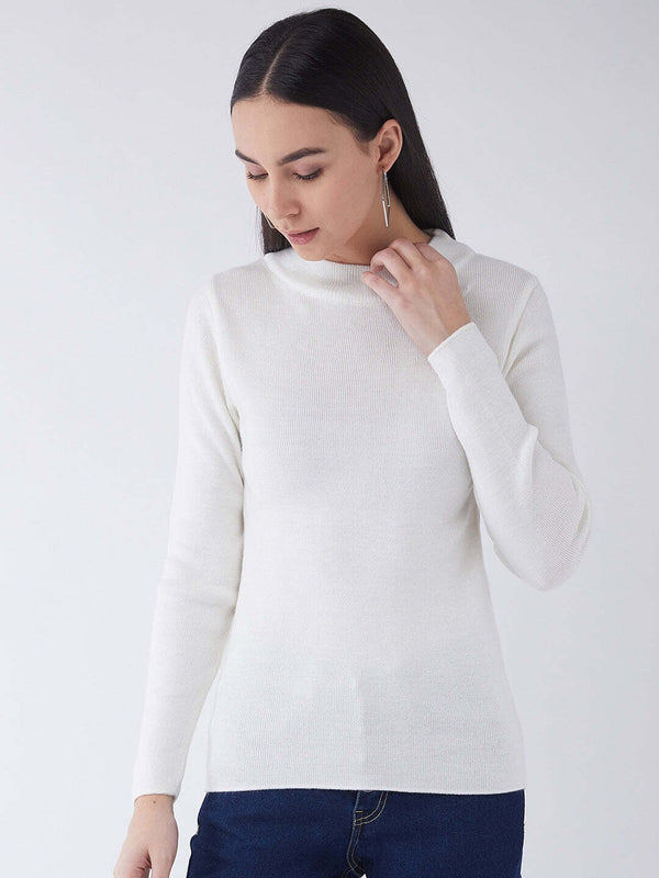 RVK Women Solid Acrylic Pullover Sweater-offwhite