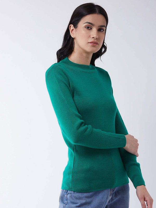 RVK Women Solid Acrylic Pullover Sweater- PARROT GREEN