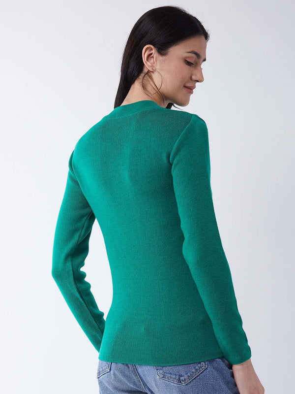 RVK Women Solid Acrylic Pullover Sweater- PARROT GREEN