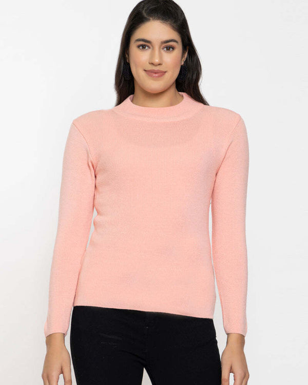 RVK Women Solid Acrylic Pullover Sweater-PINK