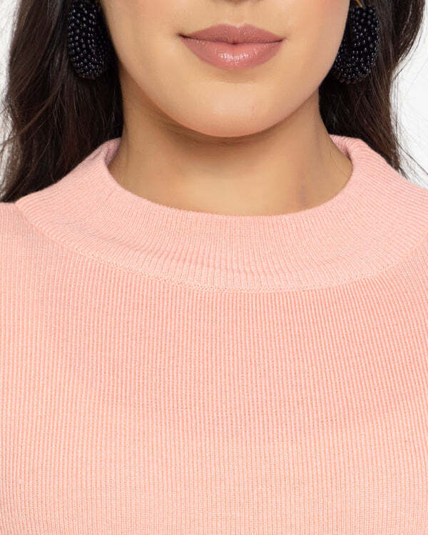 RVK Women Solid Acrylic Pullover Sweater-PINK