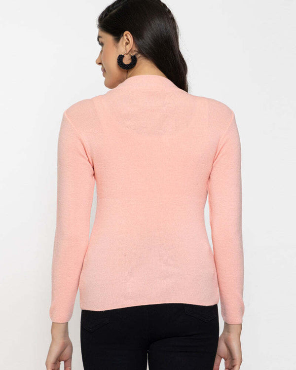 RVK Women Solid Acrylic Pullover Sweater-PINK