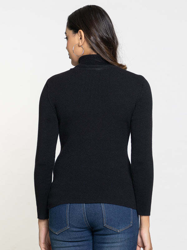 RVK Ribbed High Neck Pullover Sweater-Black